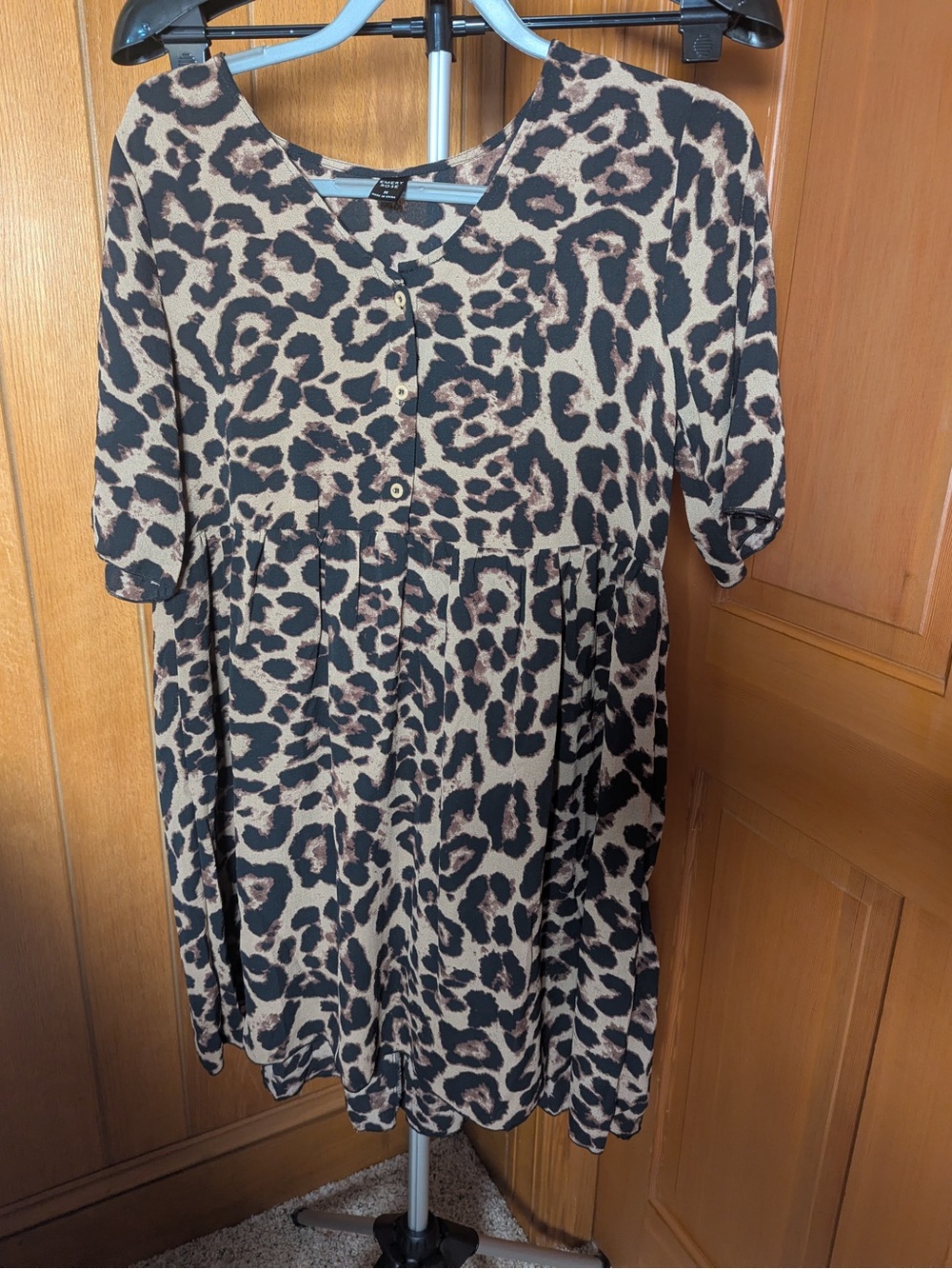 Leopard Print Mini Dress - Black & Tan